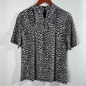 Michael Kors Animal Print Cut Out Stretchy Knit Blouse Top Size L